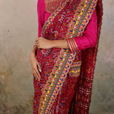 Crimson Patola Peacock Border Saree