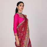Crimson Patola Peacock Border Saree