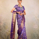 Royal Violet Floral Vine Kanjivaram Saree