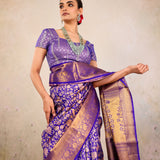 Royal Violet Floral Vine Kanjivaram Saree