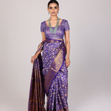 Royal Violet Floral Vine Kanjivaram Saree