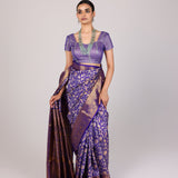 Royal Violet Floral Vine Kanjivaram Saree