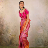 Magenta Marigold Vine Kanjivaram Saree
