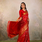 Crimson Windowpane Kanjivaram Saree