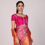 Magenta Marigold Vine Kanjivaram Saree