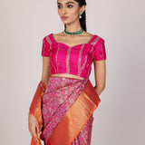 Magenta Marigold Vine Kanjivaram Saree
