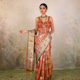 Orange Floral Silk Banarasi Saree