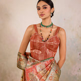 Orange Floral Silk Banarasi Saree