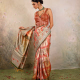 Orange Floral Silk Banarasi Saree