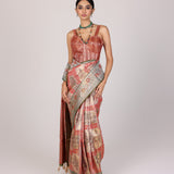 Orange Floral Silk Banarasi Saree