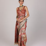Orange Floral Silk Banarasi Saree