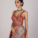 Orange Floral Silk Banarasi Saree