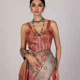 Orange Floral Silk Banarasi Saree