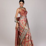 Orange Floral Silk Banarasi Saree