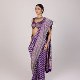 Purple Leheriya Silk Banarasi Saree