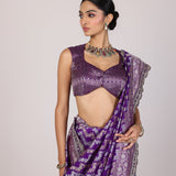 Purple Leheriya Silk Banarasi Saree