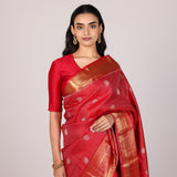 Crimson Windowpane Kanjivaram Saree