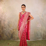 Pink Floral Jaal Silk Banarasi Saree