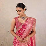 Pink Floral Jaal Silk Banarasi Saree
