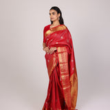 Crimson Windowpane Kanjivaram Saree