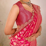 Pink Floral Jaal Silk Banarasi Saree