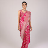 Pink Floral Jaal Silk Banarasi Saree