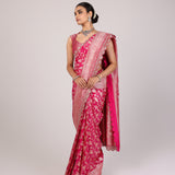 Pink Floral Jaal Silk Banarasi Saree
