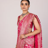 Pink Floral Jaal Silk Banarasi Saree