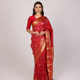Crimson Windowpane Kanjivaram Saree