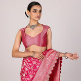 Pink Floral Jaal Silk Banarasi Saree