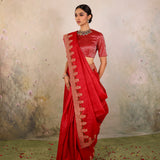 Red Plain Munga Tussar Saree