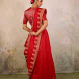 Red Plain Munga Tussar Saree