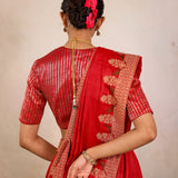 Red Plain Munga Tussar Saree