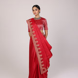 Red Plain Munga Tussar Saree