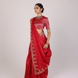 Red Plain Munga Tussar Saree