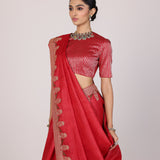 Red Plain Munga Tussar Saree