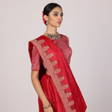 Red Plain Munga Tussar Saree