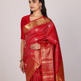 Crimson Windowpane Kanjivaram Saree