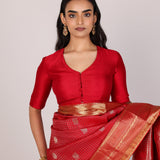 Crimson Windowpane Kanjivaram Saree