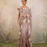 Silver Floral Net Designer Saree