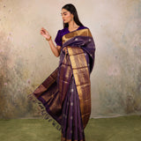 Aubergine Grid Kanjivaram Saree