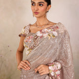 Silver Floral Net Designer Saree