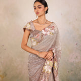 Silver Floral Net Designer Saree