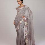 Silver Floral Net Designer Saree