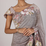 Silver Floral Net Designer Saree