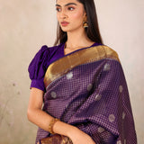 Aubergine Grid Kanjivaram Saree