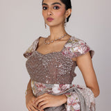 Silver Floral Net Designer Saree