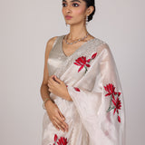White Floral Tissue Designer Saree