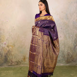 Aubergine Grid Kanjivaram Saree