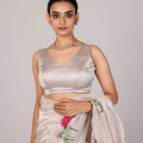 Ivory Hand Painted Lotus Floral Saree With Sequin Embroidered Border